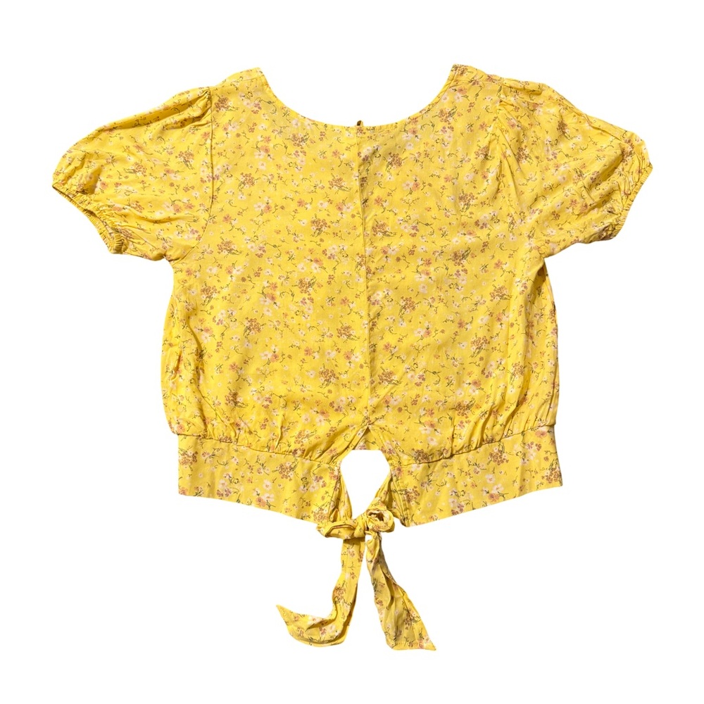 🌼 Yellow Floral Lace-Front Tie Blouse | Size XL - Picture 2 of 3